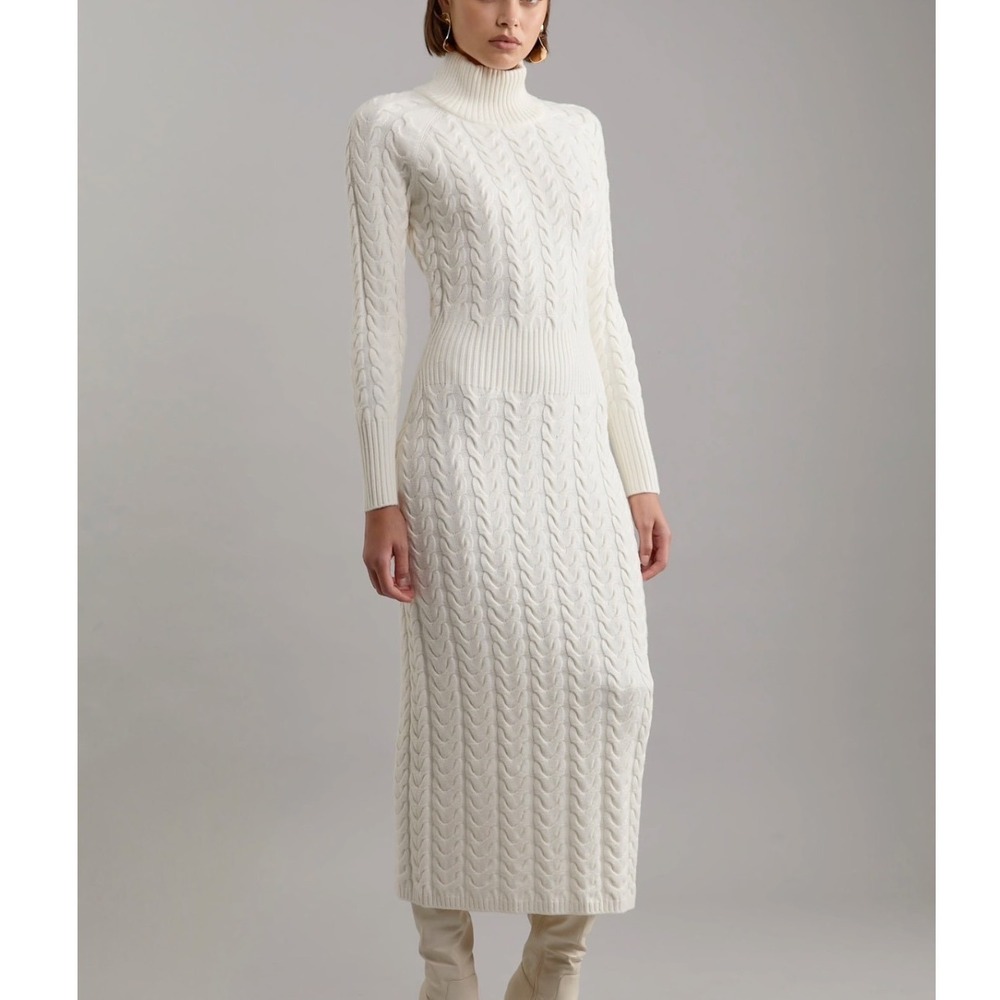 NWOT Karen Millen Cream White Cable Knit Funnel Neck Maxi Sweater Dress Size XS